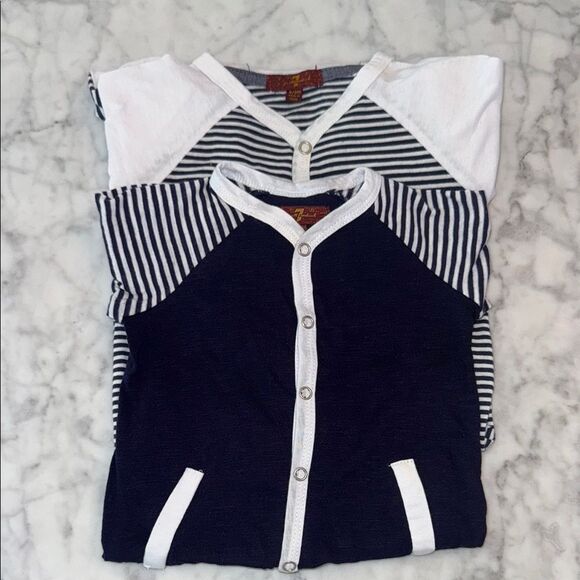 7 for all Mankind Striped Navy & White Footie Bundle 6/9M - Picture 1 of 7